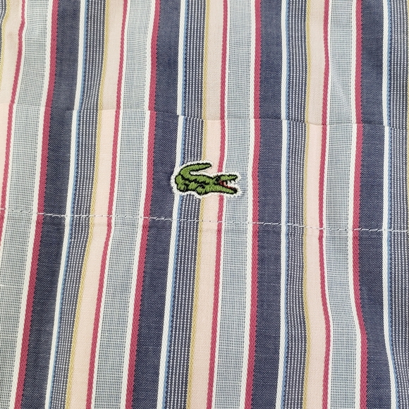 Lacoste Long Sleeve Mens 44  Button Up Dress Shirt Pinks Grays Striped Cotton - Picture 4 of 12